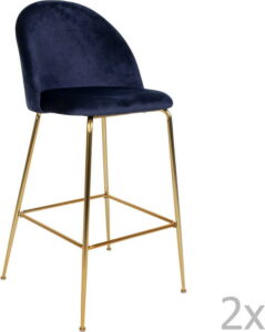 Sada 2 modrých barových židlí se sametovým potahem s nohami mosazové barvy House Nordic Lausanne House Nordic