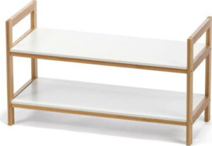 Bílý dvoupatrový botník s bambusovou konstrukcí loomi.design Lora loomi.design