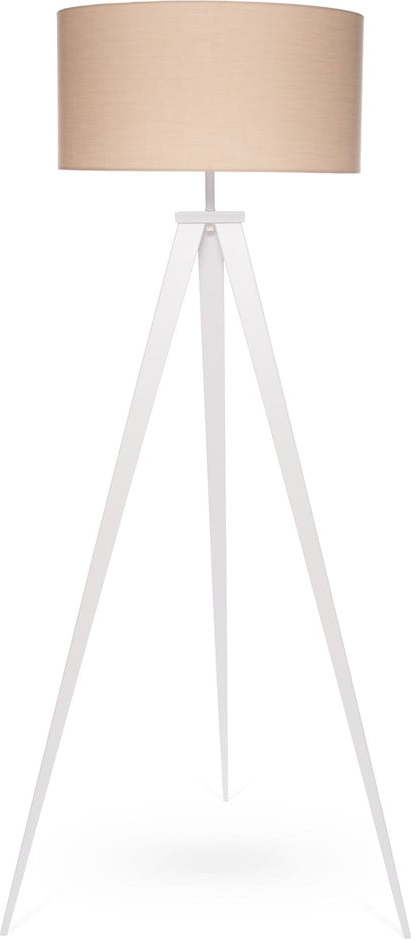 Stojací lampa s bílými kovovými nohami a béžovým stínidlem loomi.design Kiki loomi.design