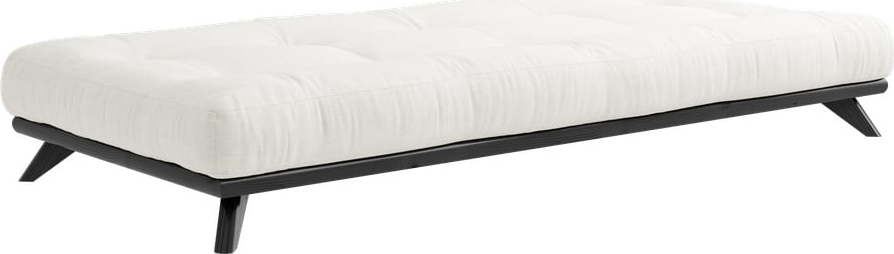 Černá jednolůžková postel z masivního borovicového dřeva s matrací Karup Design Senza Mat