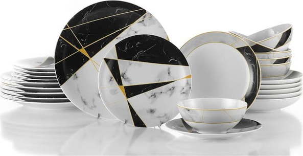24dílná sada porcelánového nádobí Kütahya Porselen Black&White Kütahya Porselen
