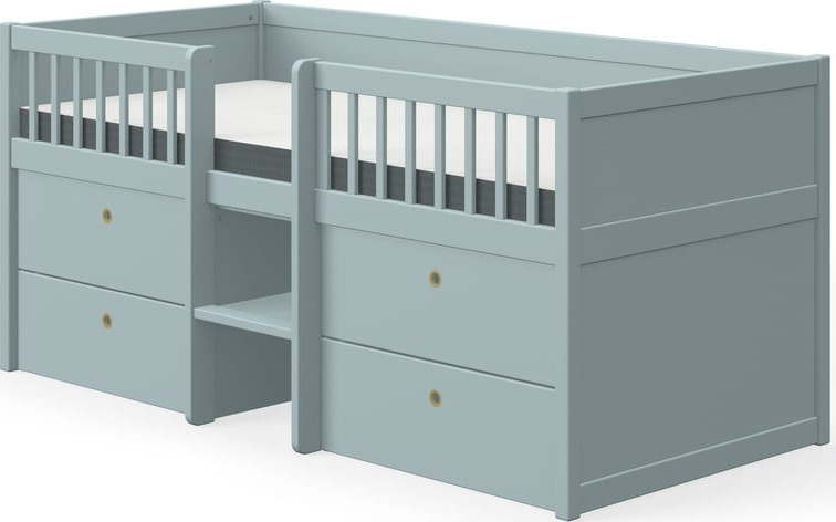 Modrá dětská postel z borovicového dřeva se zásuvkami Flexa Flexa