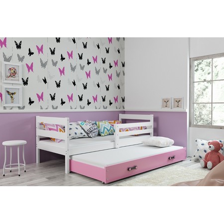 Dětská postel s výsuvnou postelí ERYK 200x90 cm Bílá Ružové BMS