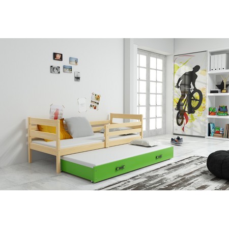 Dětská postel s výsuvnou postelí ERYK 200x90 cm Borovice Zelená BMS