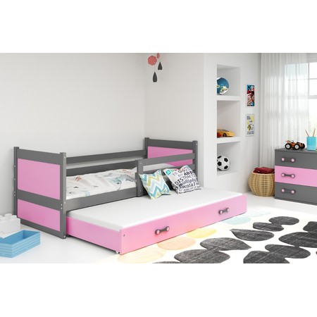 Dětská postel s výsuvnou postelí RICO 190x80 cm Šedá Ružové BMS