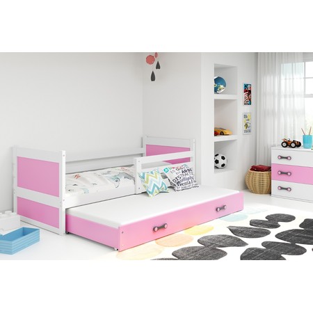 Dětská postel s výsuvnou postelí RICO 200x90 cm Bílá Ružové BMS