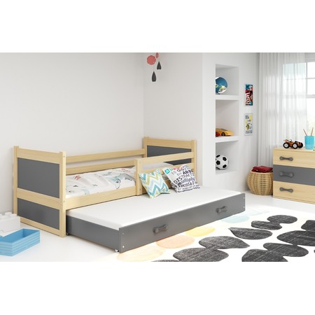 Dětská postel s výsuvnou postelí RICO 200x90 cm Borovice Šedá BMS