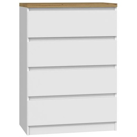 Komoda 4 šuplíky M4 bílá/dub artisan TOP Nábytek