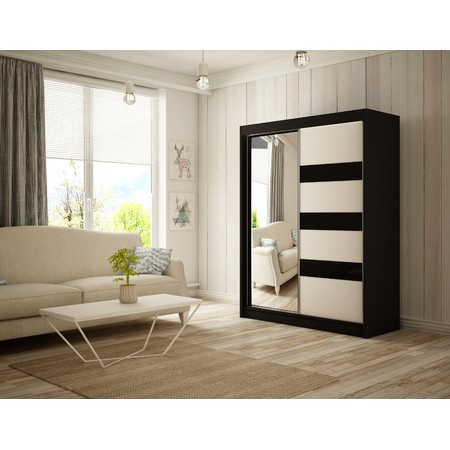 Kvalitní Šatní Skříň Lotse 120 cm Černá Černý Mat-Bílý Mat Furniture