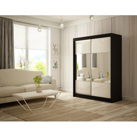 Kvalitní Šatní Skříň Rico 120 cm Bílá Černý mat Furniture