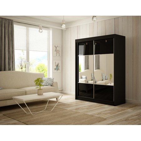 Kvalitní Šatní Skříň Rico 150 cm Černá Černý mat Furniture