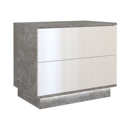 Noční stolek Sela S2 beton/bílý lesklý včetně led osvětlení TOP Nábytek