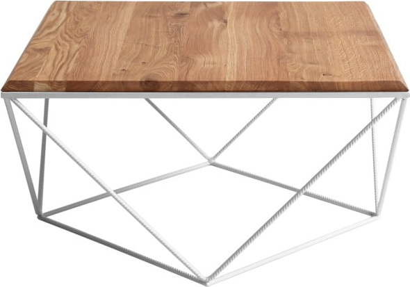 Konferenční stolek s bílým podnožím a deskou z masivního dubu Custom Form Daryl