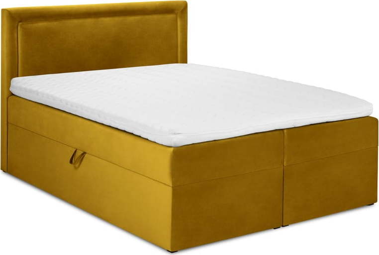 Hořčicově žlutá sametová dvoulůžková postel Mazzini Beds Yucca