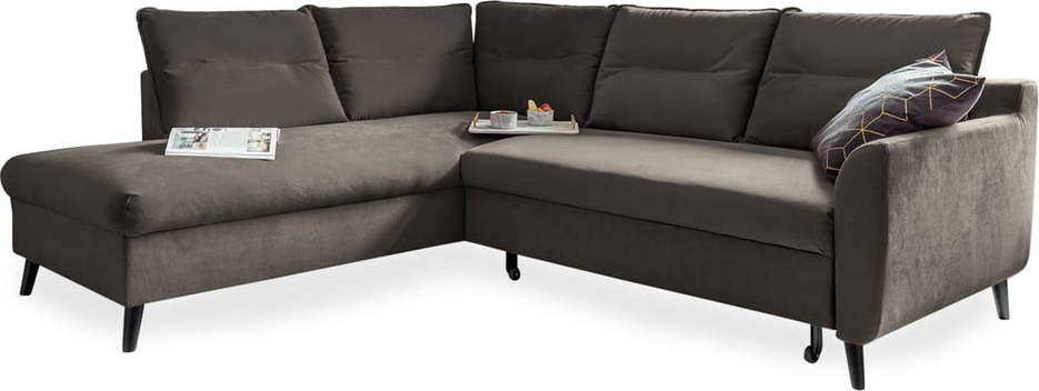 Tmavě šedá sametová rozkládací rohová pohovka Miuform Stylish Stan L
