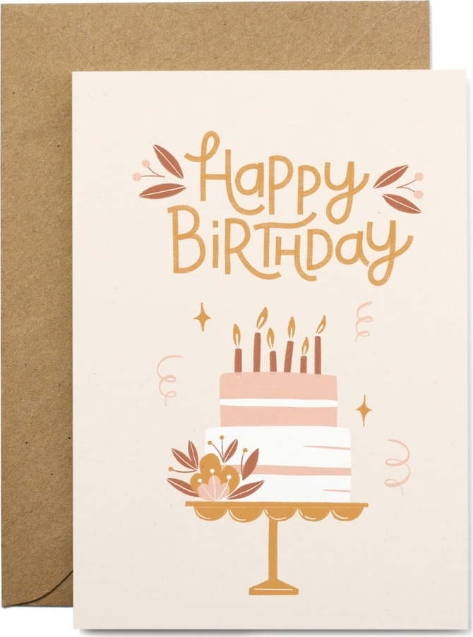 Narozeninové přáníčko z recyklovaného papíru s obálkou Printintin Happy Birthday