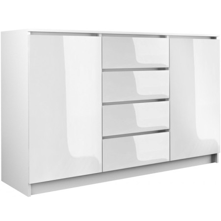 Komoda 2D4S 140 cm - bílá lesk TOP Nábytek