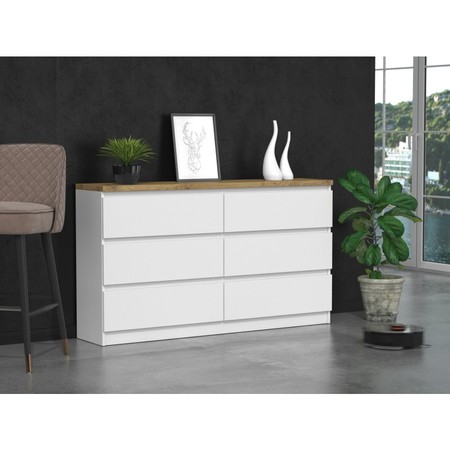 Komoda 6 šuplat M6 140 cm - bílá / dub artisan TOP Nábytek