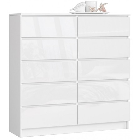 Komoda K120 10SZ bílý lesk bílá Akord