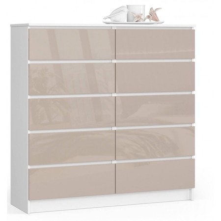 Komoda K120 10SZ cappuccino lesk bílá Akord