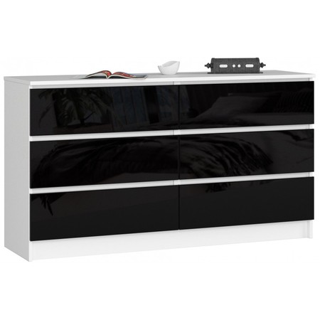 Komoda K140 6SZ bílá/černá lesk Akord