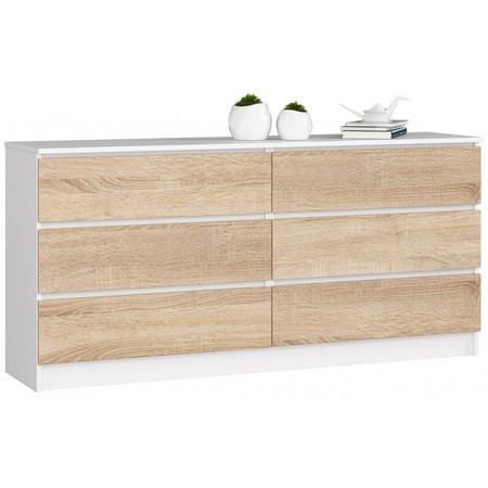 Komoda K160 6SZ bílá/sonoma Akord