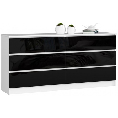 Komoda K160 6SZ černý lesk bílá Akord