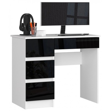 Počítačový stůl A7 levá bílá/černá lesk Akord