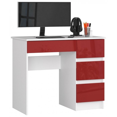 Počítačový stůl A7 pravá bílá/červená lesk Akord