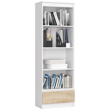 Regál R 60 cm CLP 1 zásuvka 4 poličky bílá/dub sonoma Akord