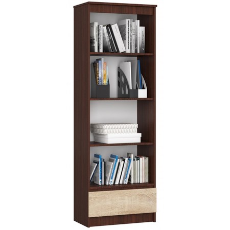 Regál R 60 cm CLP 1 zásuvka 4 poličky wenge/dub sonoma Akord