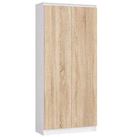 Regál R 80 cm CLP 2 dvířka 8 poliček bílá/dub sonoma Akord