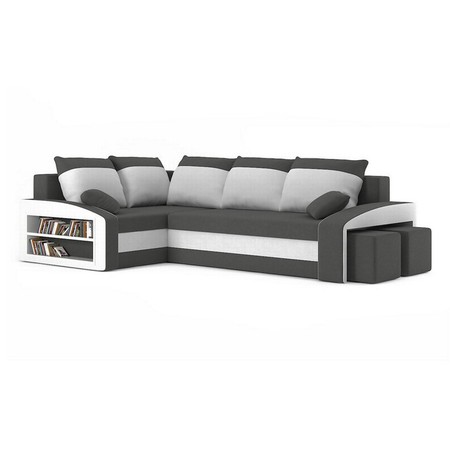 Rozkládací rohová sedací souprava s taburety a poličkou GRANDE micro Levá Černá/červená Signal-nabytek