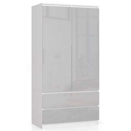 Šatní skříň S90 2 dvířka 2 zásuvky bílá/metalic lesk Akord