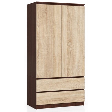 Šatní skříň S90 2 dvířka 2 zásuvky wenge/dub sonoma Akord