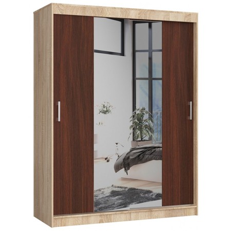 Šatní skříň posuvná 150cm CLP se zrcadlem dub sonoma/wenge Akord