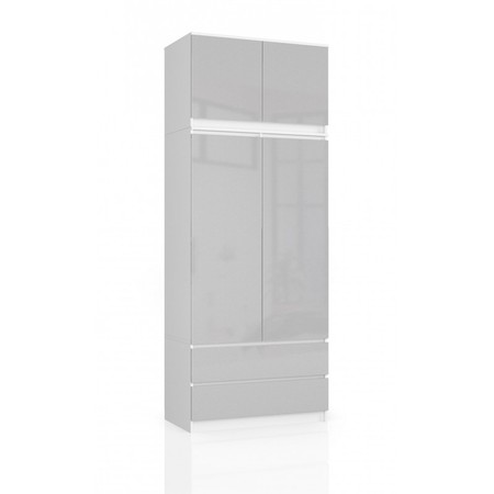 Šatní skříň s nadstavbou S90 2 dvířka 2 zásuvky bílá/metalic lesk Akord