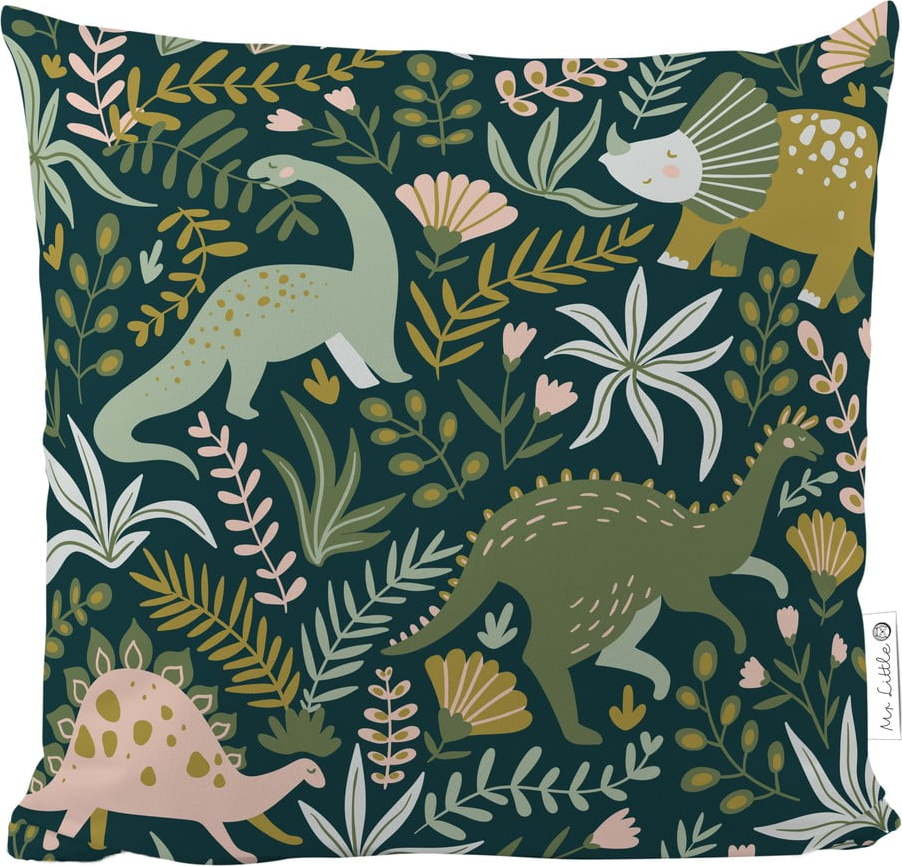 Tmavě zelený povlak na polštář z bavlněného saténu Mr. Little Fox Friendly Dinosaurus
