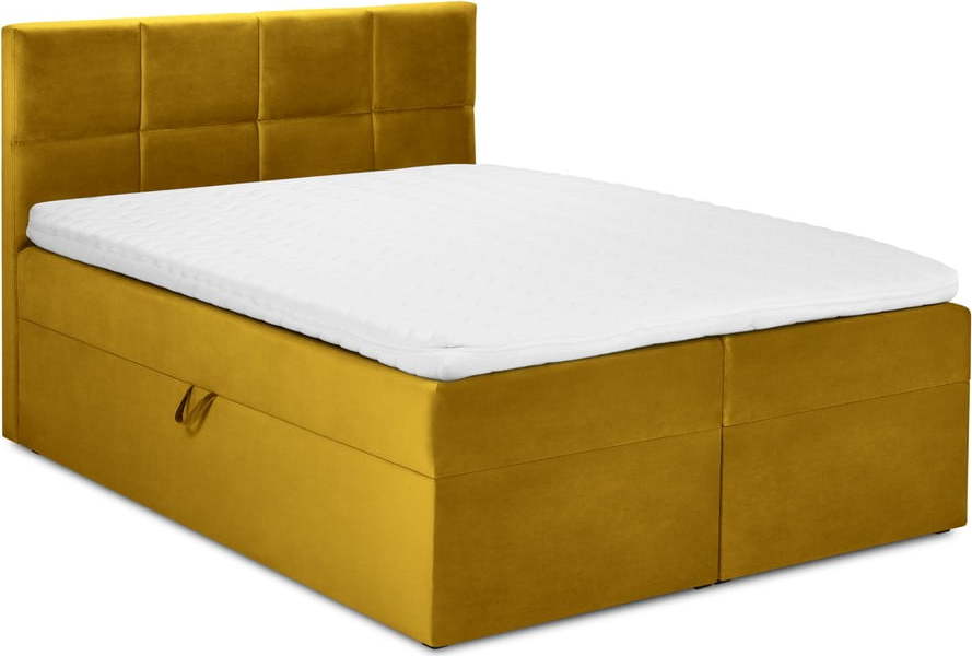 Hořčicově žlutá sametová dvoulůžková postel Mazzini Beds Mimicry