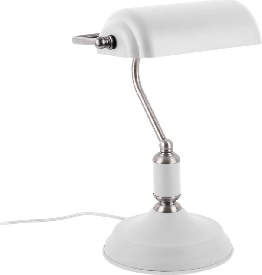 Bílá stolní lampa s detaily ve stříbrné barvě Leitmotiv Bank Leitmotiv