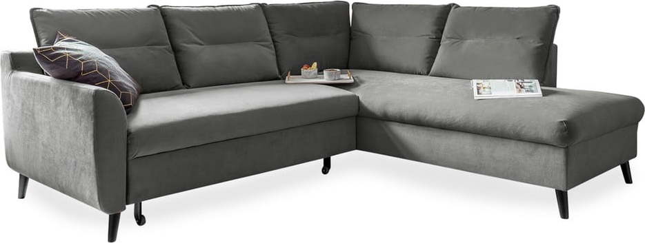 Světlě šedá sametová rozkládací rohová pohovka Miuform Stylish Stan L