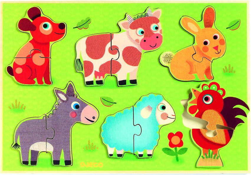 Dětské vkládací dřevěné puzzle s motivy domácích zvířat Djeco DJECO