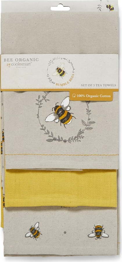 Sada 3 béžovo-žlutých bavlněných kuchyňských utěrek Cooksmart ® Bumble Bees Cooksmart