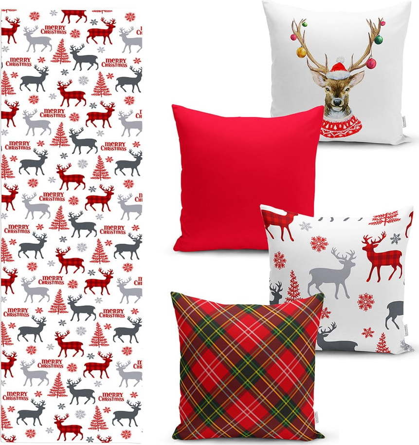 Sada 4 vánočních povlaků na polštář a běhounu na stůl Minimalist Cushion Covers Christmas Ornaments Minimalist Cushion Covers