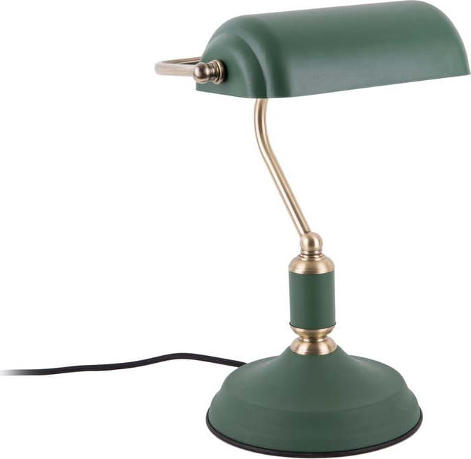 Zelená stolní lampa s detaily ve zlaté barvě Leitmotiv Bank Leitmotiv