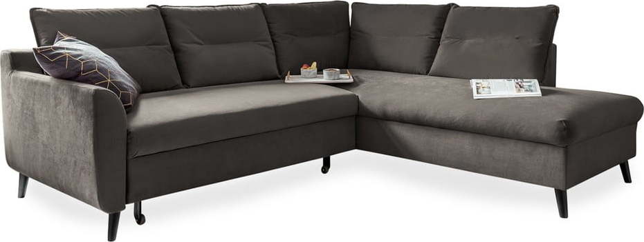 Tmavě šedá sametová rozkládací rohová pohovka Miuform Stylish Stan L