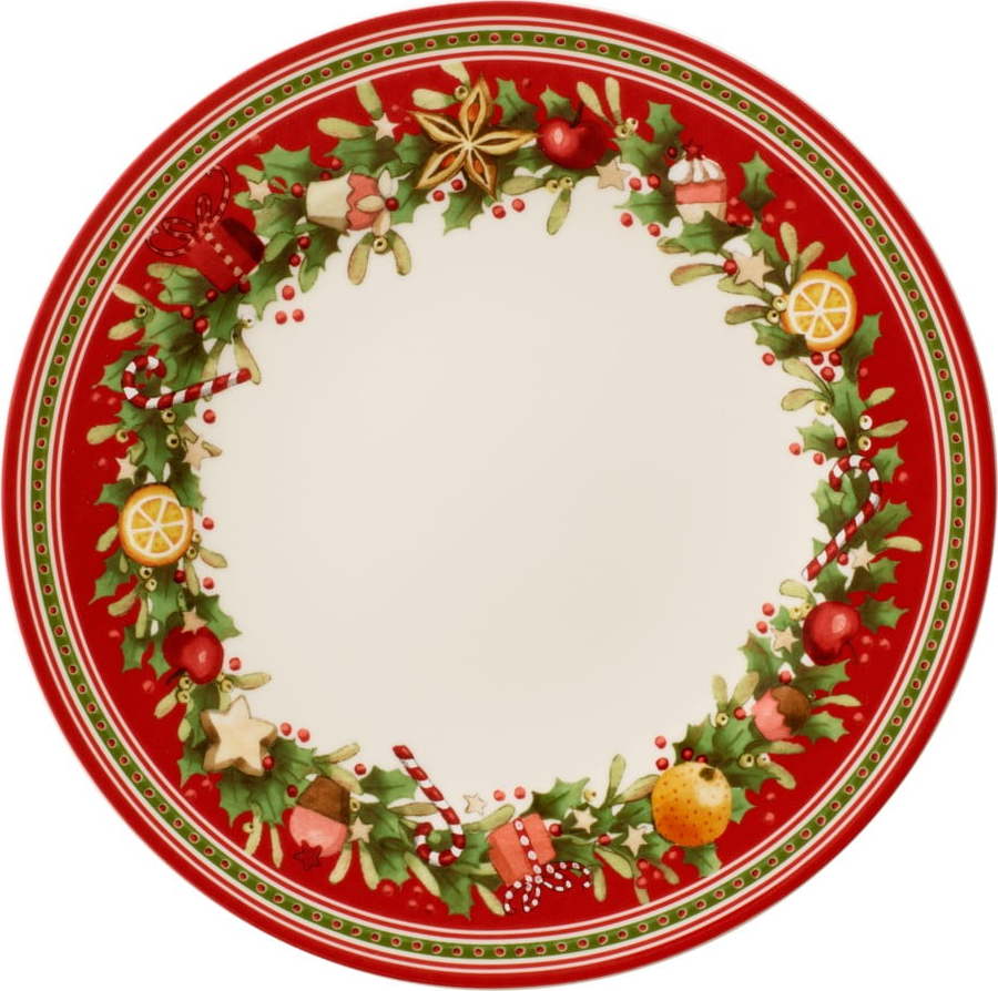 Červeno-bílý porcelánový vánoční talíř Winter Bakery Delight Villeroy&Boch