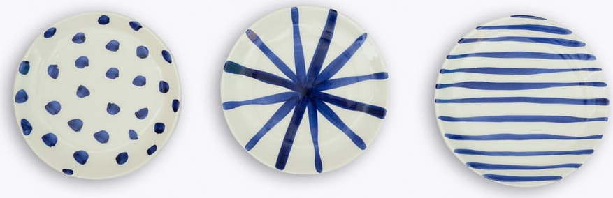 Sada 3 dezertních keramických talířů Madre Selva Blue Dots