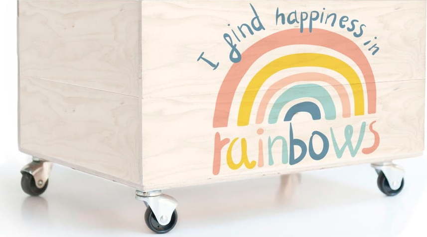 Dětský borovicový úložný box na kolečkách Folkifreckles Rainbow Folkifreckles