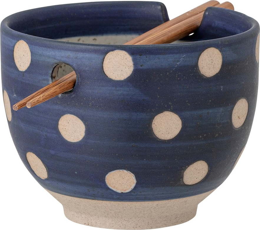 Modrá kameninová miska s jídelními hůlkami Bloomingville Masami